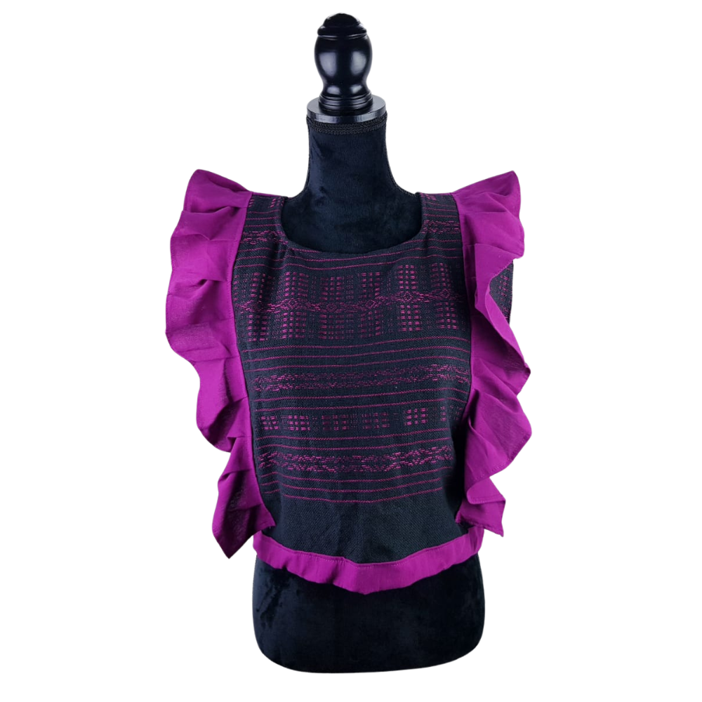 Blusa de manta con olán, y telar de pedal, sin espalda