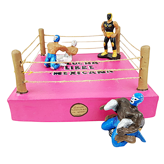 Ring de lucha libre mexicana, juguete coleccionable elaborado en barro policromado frío