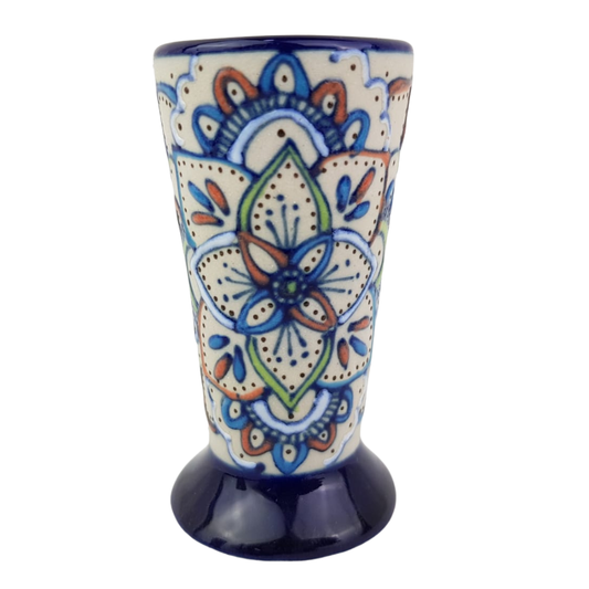 Tequilero grande de cerámica Servín decorado a mano con mandalas