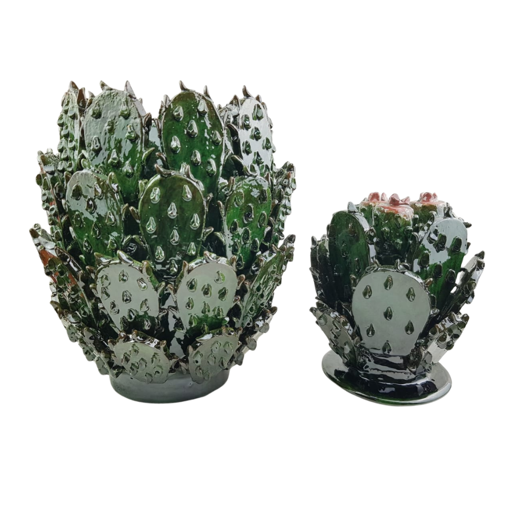 Piña vidriada pencas de nopal, decorada con la técnica de barro vidriado