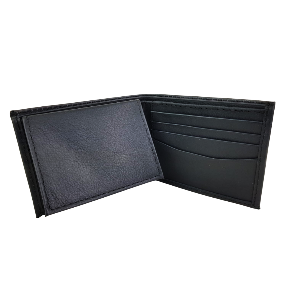 Cartera de caballero de piel con textil artesanal