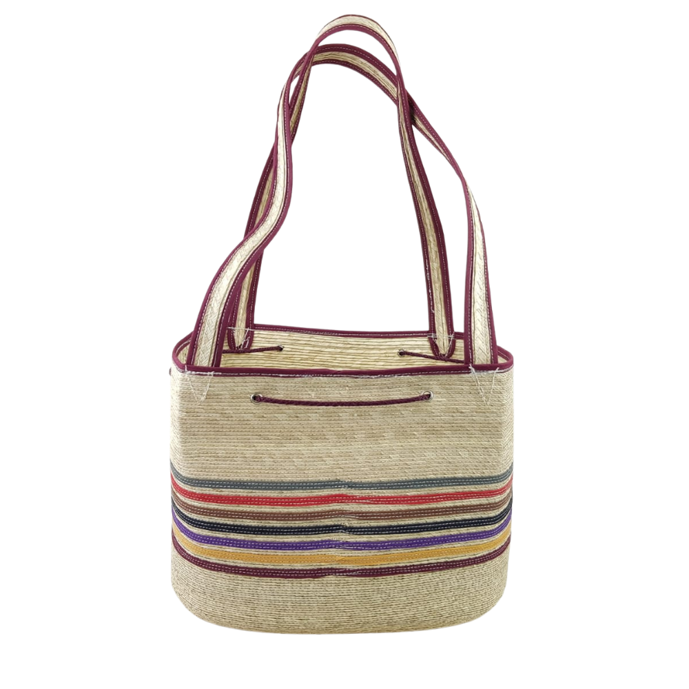 Bolsa redonda de palma, hecha en Jarácuaro, Michoacán