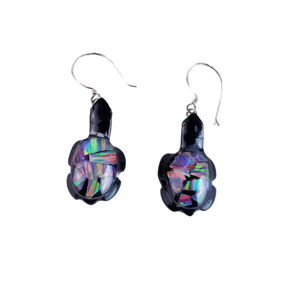 Arete colgante de obsidiana con encapsulado de ópalo mexicano