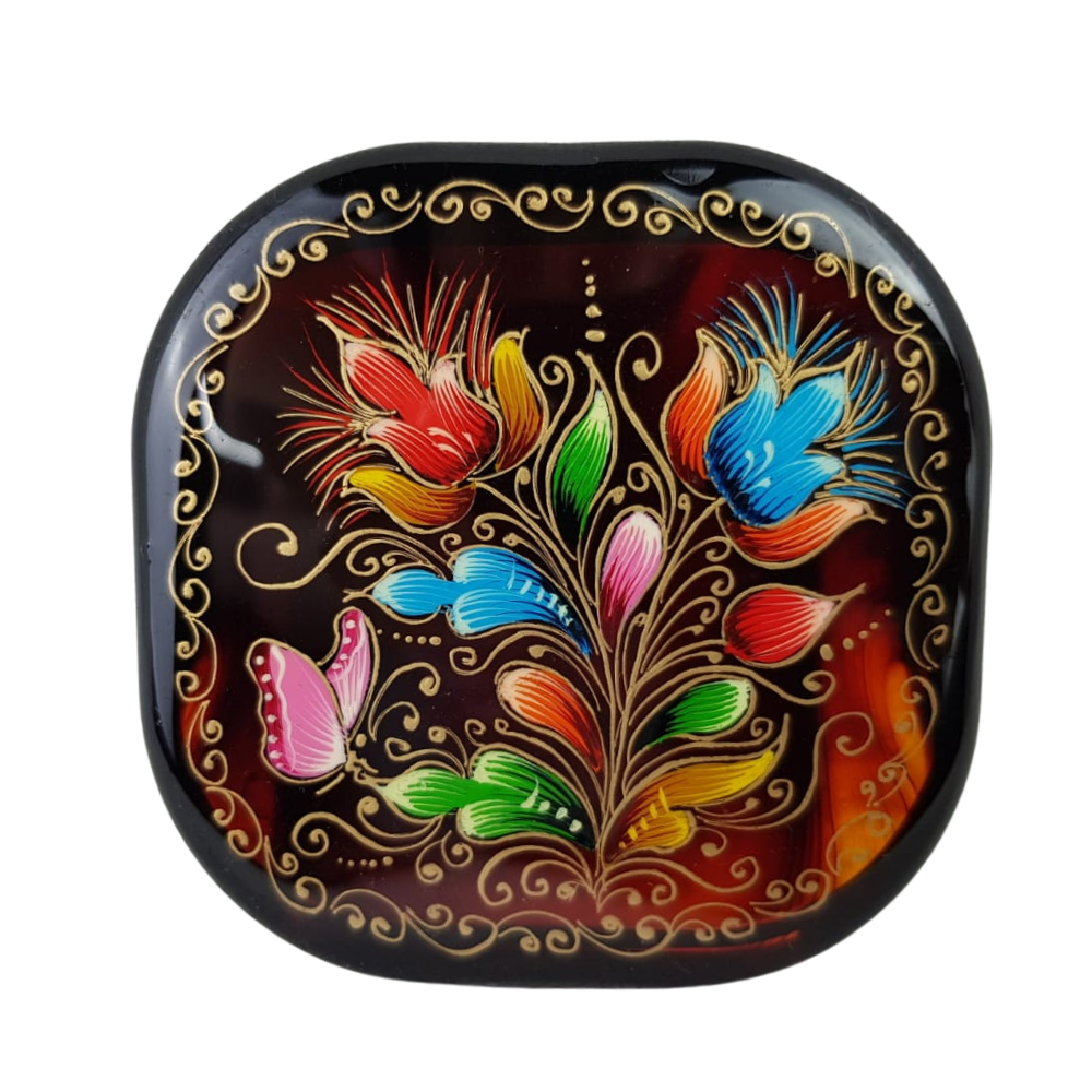 Espejo de bolsillo decorado con mariposas y flores