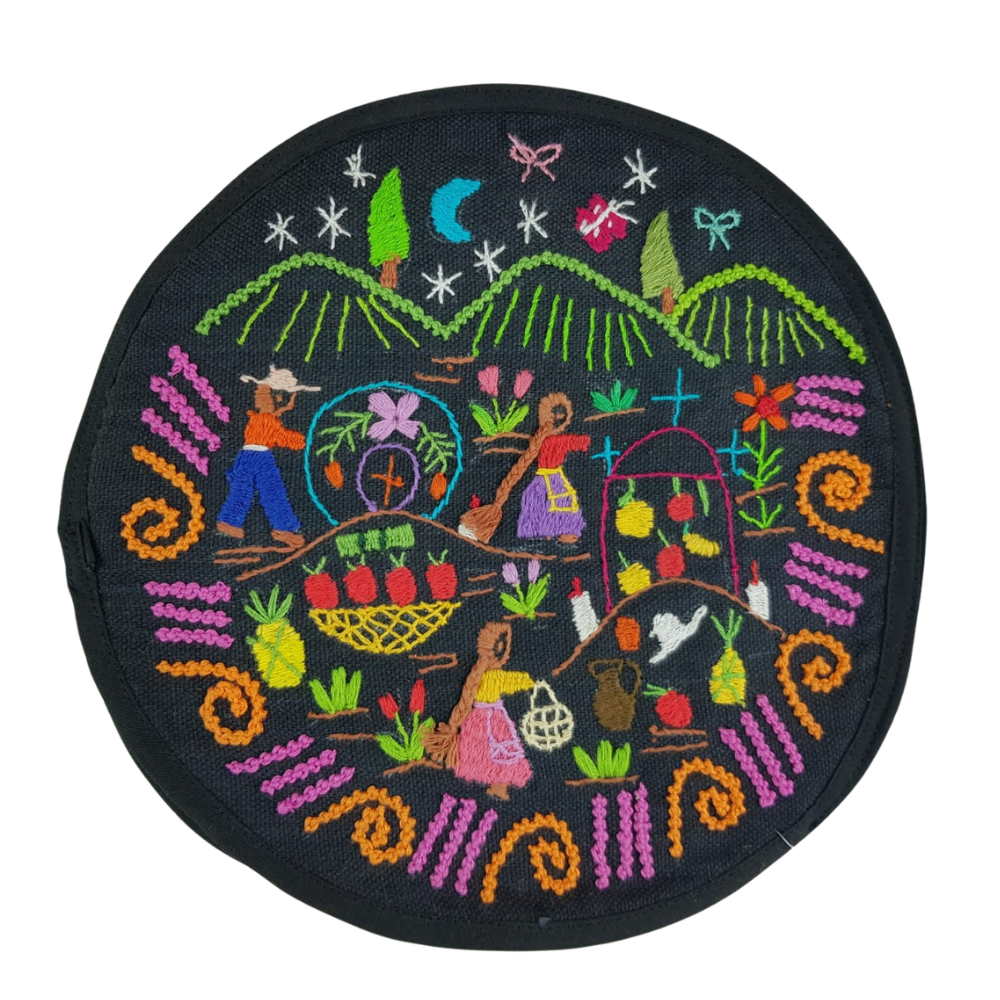 Tortillero con bordados Santa Cruz que representan las costumbres y tradiciones purépechas
