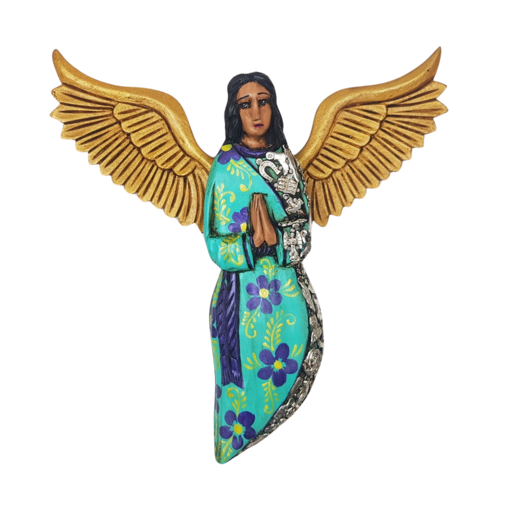 Angelito mini de madera decorado con milagritos