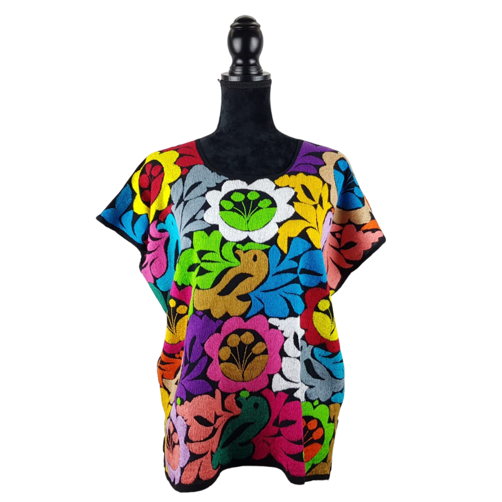 Blusa XL de gala mazateca, bordado relleno de Jalapa de Díaz