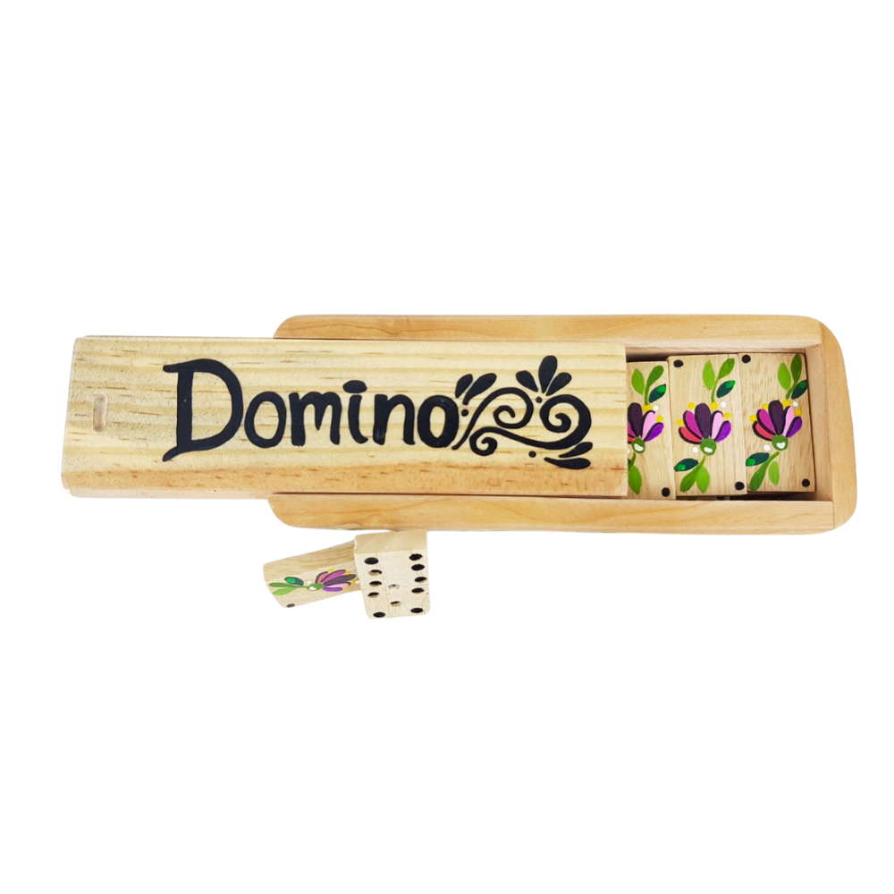 Dominó de madera, pintado a mano con temas mexicanos