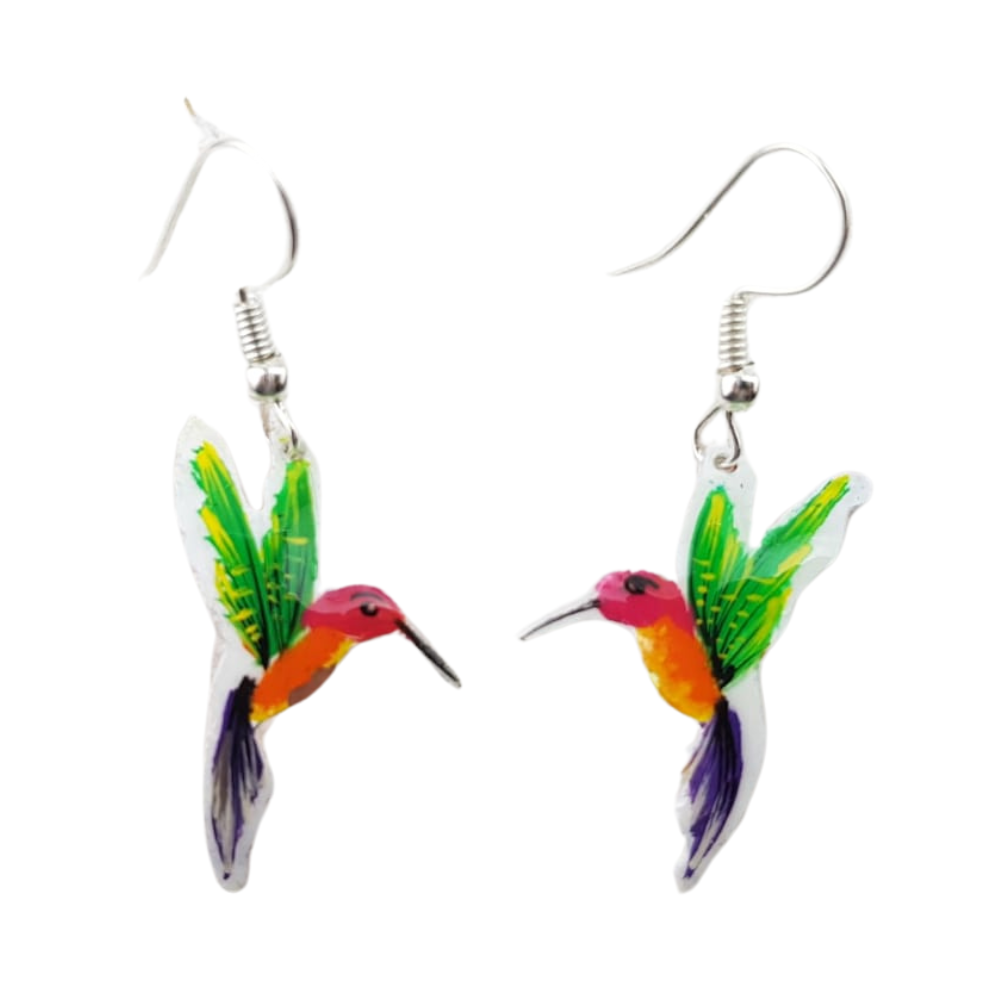Arete colibrí de cobre, laqueado a mano