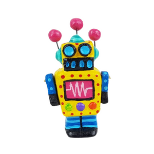 Robot mini con partes móviles elaborado en barro policromado frío
