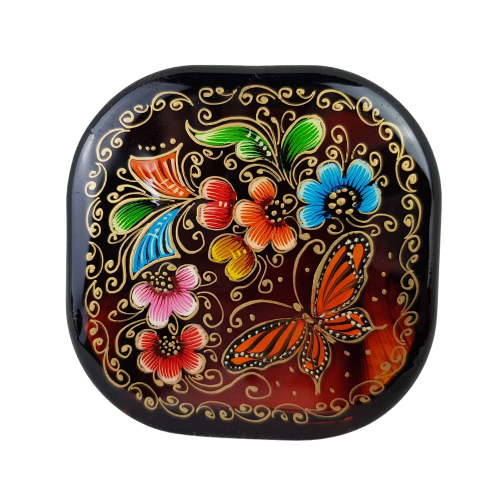 Espejo de bolsillo decorado con mariposas y flores