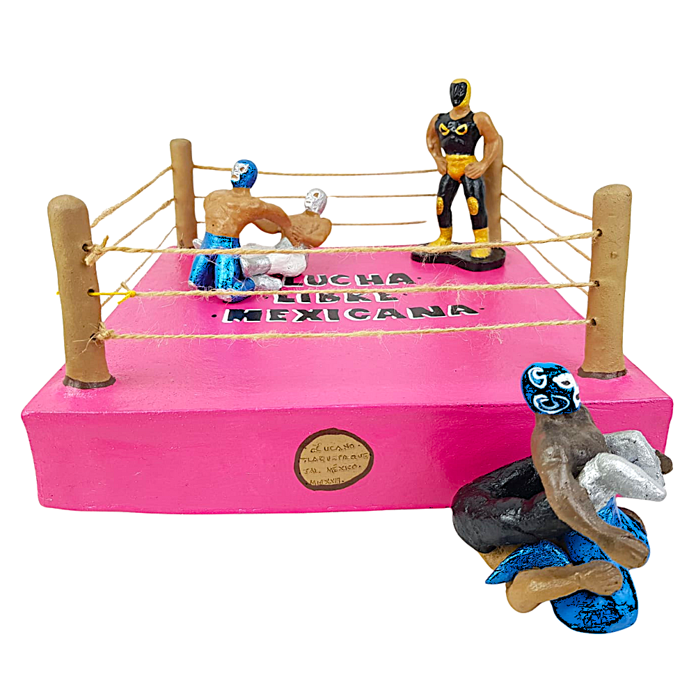 Ring de lucha libre mexicana, juguete coleccionable elaborado en barro policromado frío