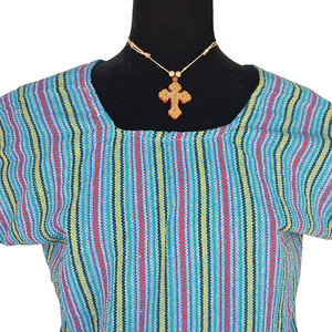 Blusa rayada, prenda fresca de algodón hecha en telar de pedal