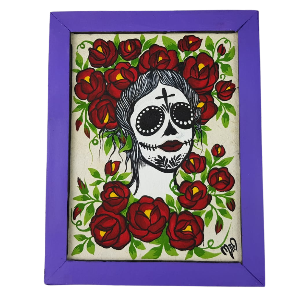 Cuadro amate pintado a mano elaborado de papel maché en Guadalajara, Jalisco