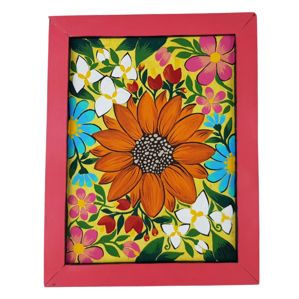 Cuadro amate pintado a mano elaborado de papel maché en Guadalajara, Jalisco