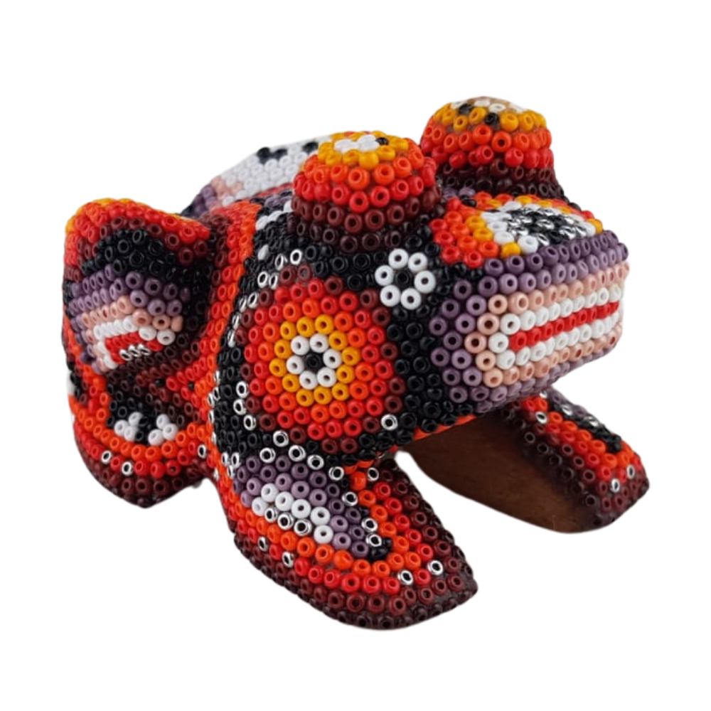 Ranita mini decorada con motivos wixárica – Artesanías Flor de Piña