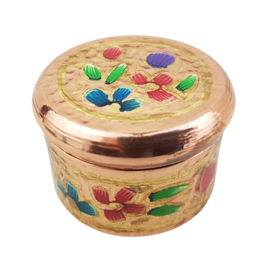 Pastillero de cobre chico decorado con mariposas y flores