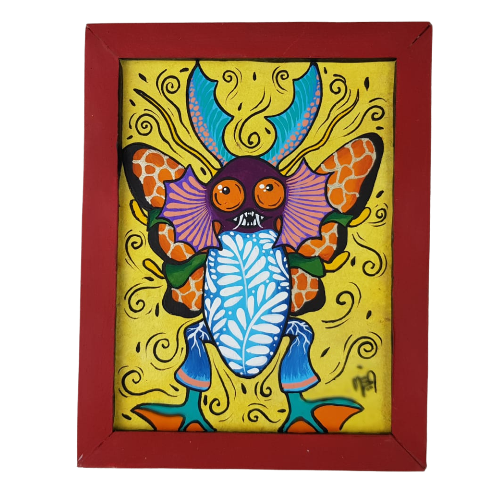 Cuadro amate pintado a mano elaborado de papel maché en Guadalajara, Jalisco