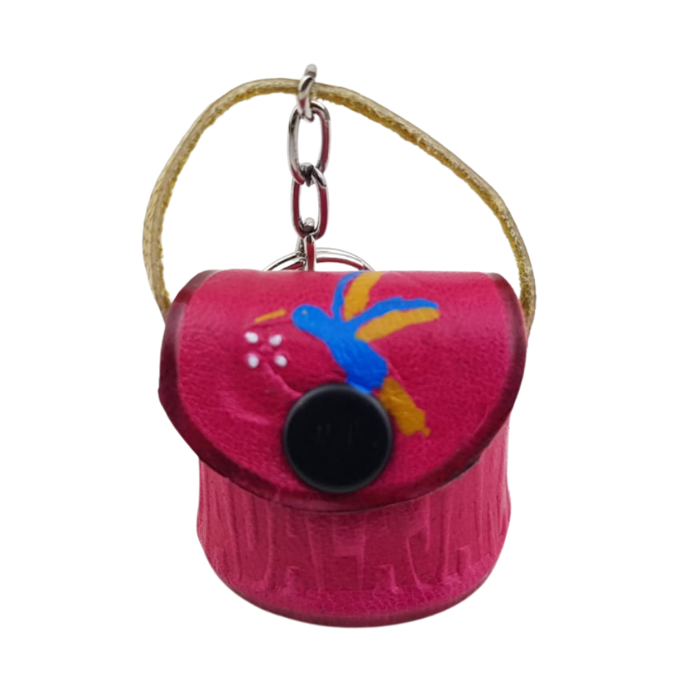Llavero Guadalajara de piel mini en forma de bolsa, monedero, huarache, morral y sombrero