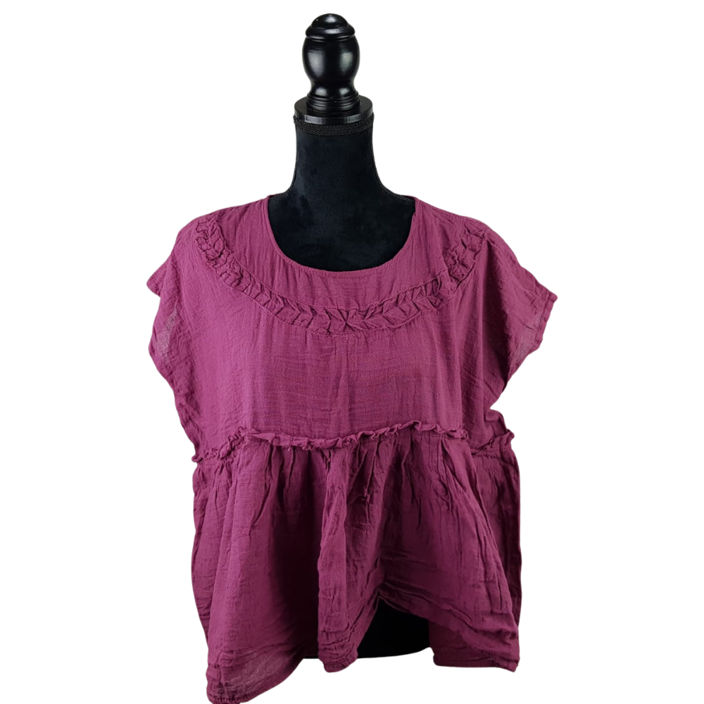 Blusa mariposa de manta con corte suelto, hecha en Oaxaca