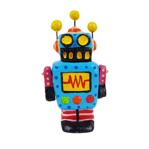 Robot mini con partes móviles elaborado en barro policromado frío