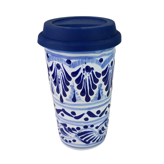 Vaso de talavera poblana con tapa