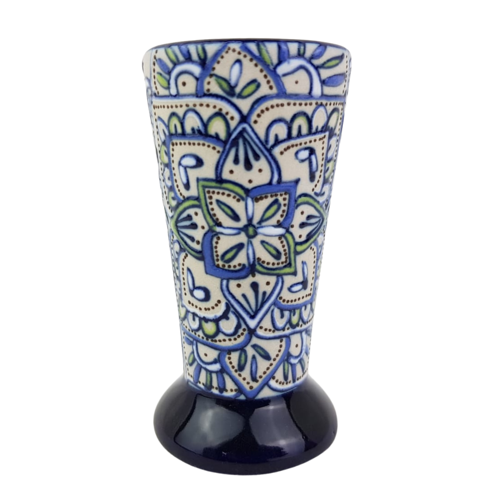 Tequilero grande de cerámica Servín decorado a mano con mandalas