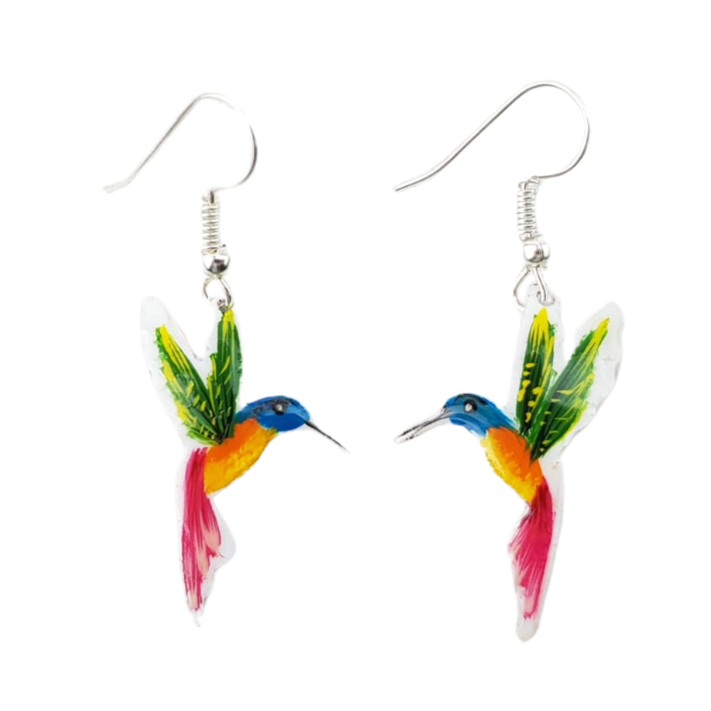 Arete colibrí de cobre, laqueado a mano