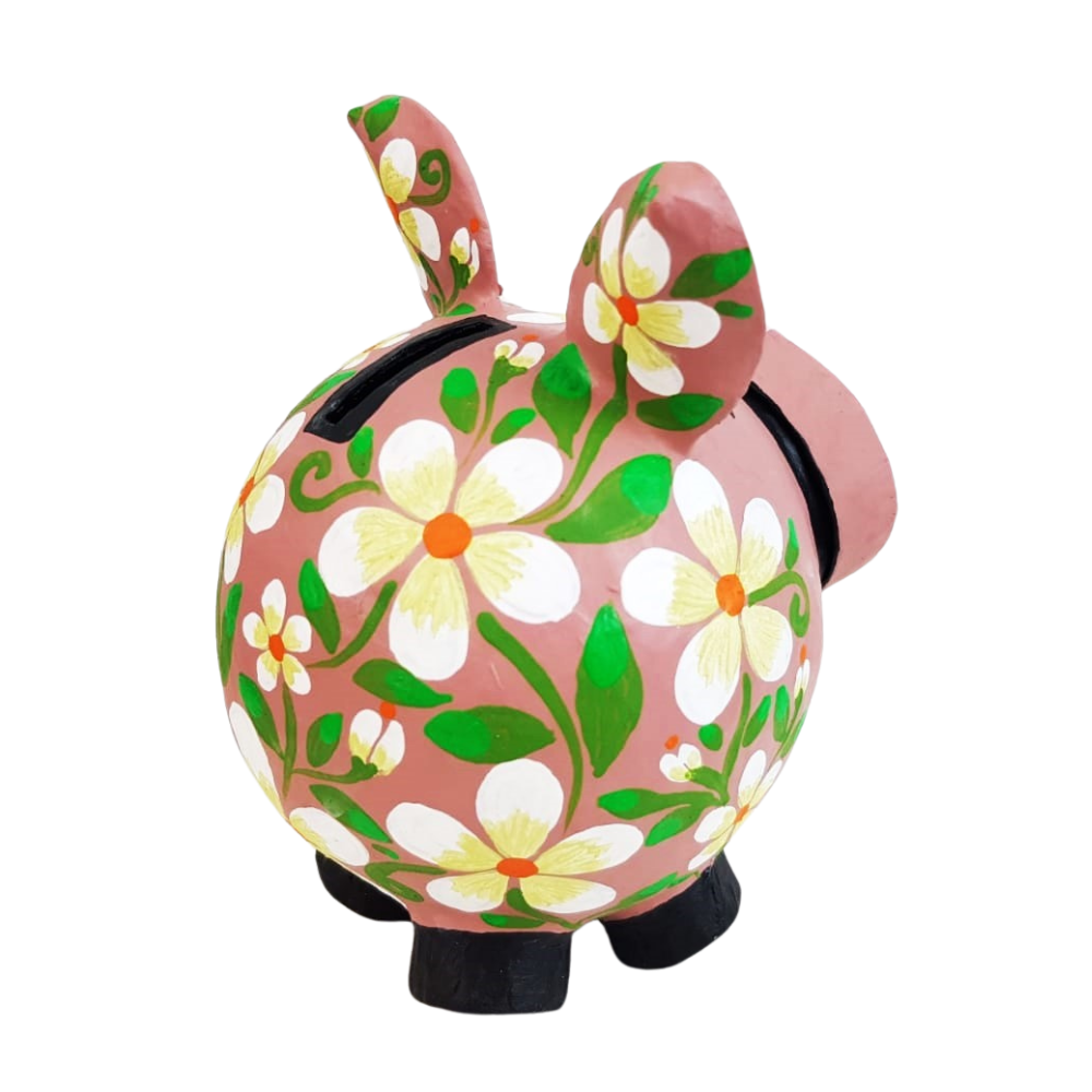 Cerditos alcancía de papel maché, pintados a mano