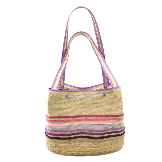 Bolsa redonda de palma, hecha en Jarácuaro, Michoacán