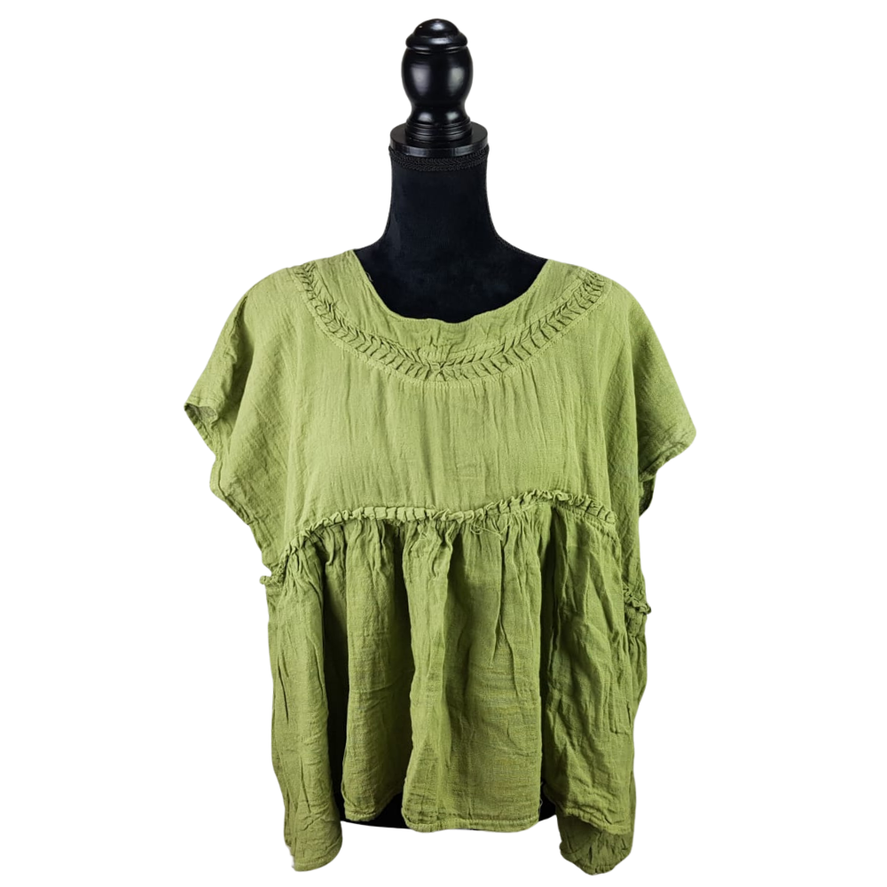 Blusa mariposa de manta con corte suelto, hecha en Oaxaca