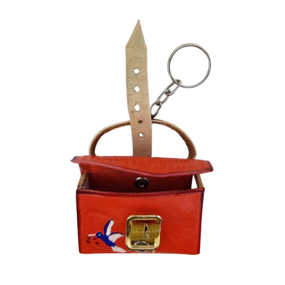 Llavero Guadalajara de piel mini en forma de bolsa, monedero, huarache, morral y sombrero