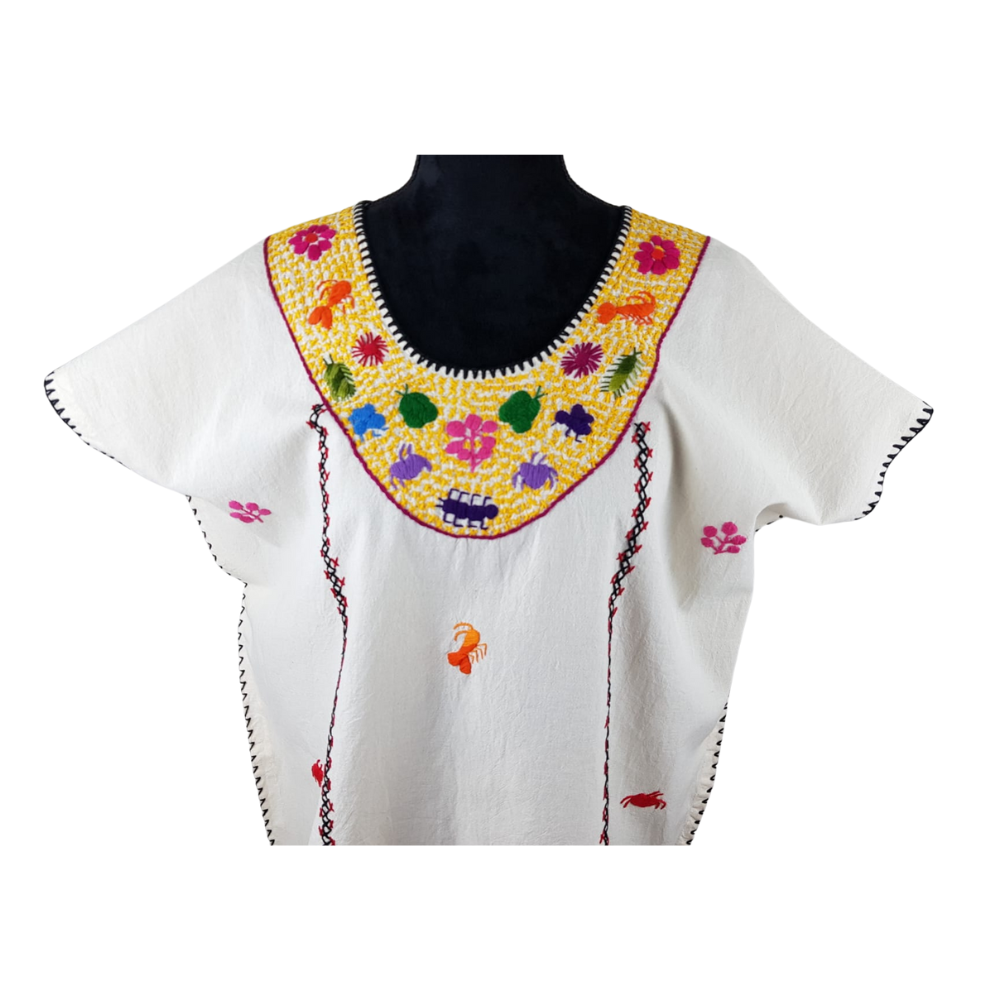 Blusa Amuzgo de manta con bordados tradicionales