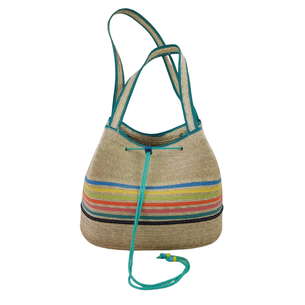 Bolsa redonda de palma, hecha en Jarácuaro, Michoacán