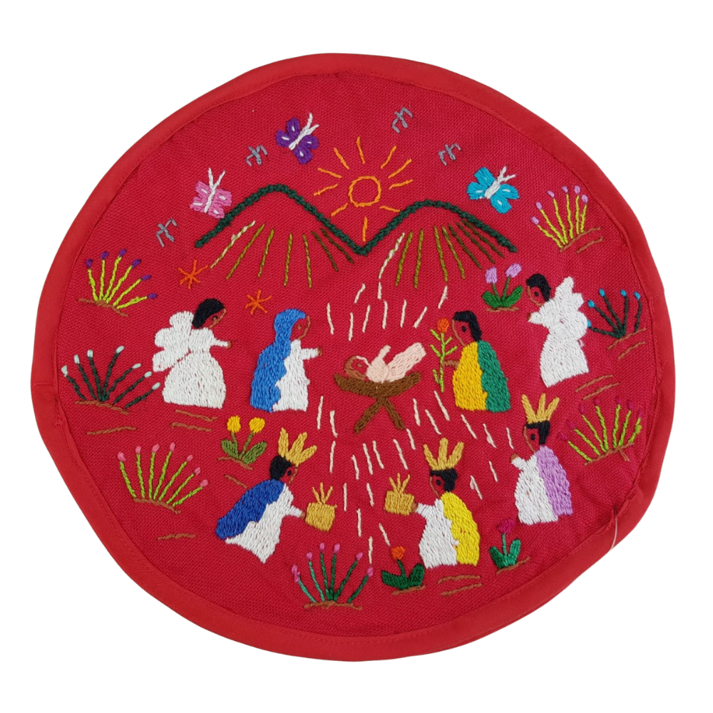 Tortillero con bordados Santa Cruz que representan las costumbres y tradiciones purépechas