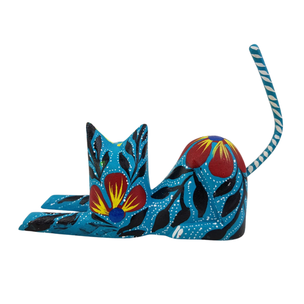 Alebrije Gato Echado Mediano Talla Copal Oax. | Tradición Oaxaqueña