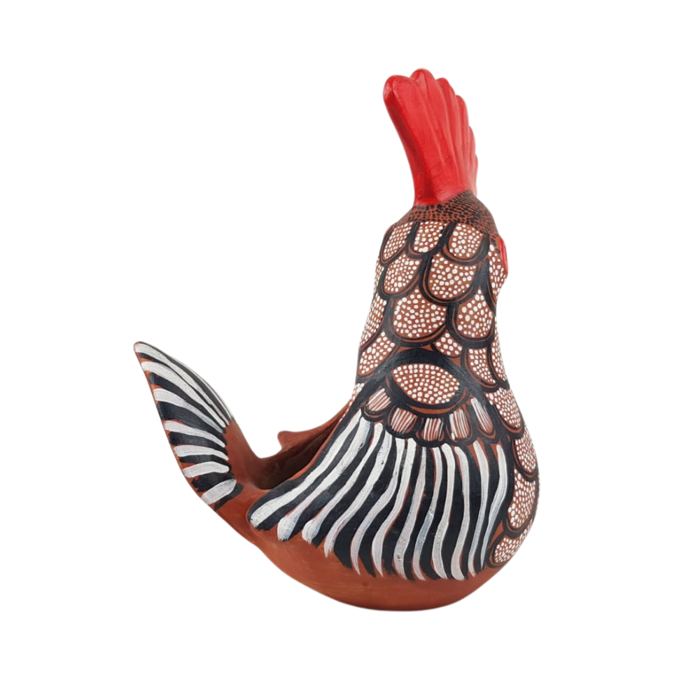 Maceta de barro, gallito de Amatenango, pintado, de 20 cm