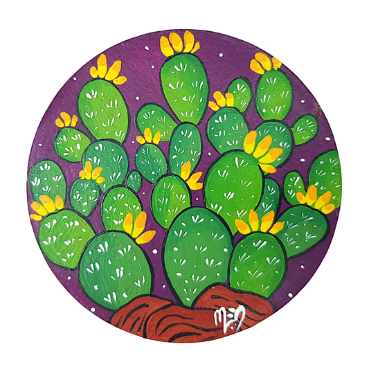 Espejo redondo chico de papel maché, pintado a mano