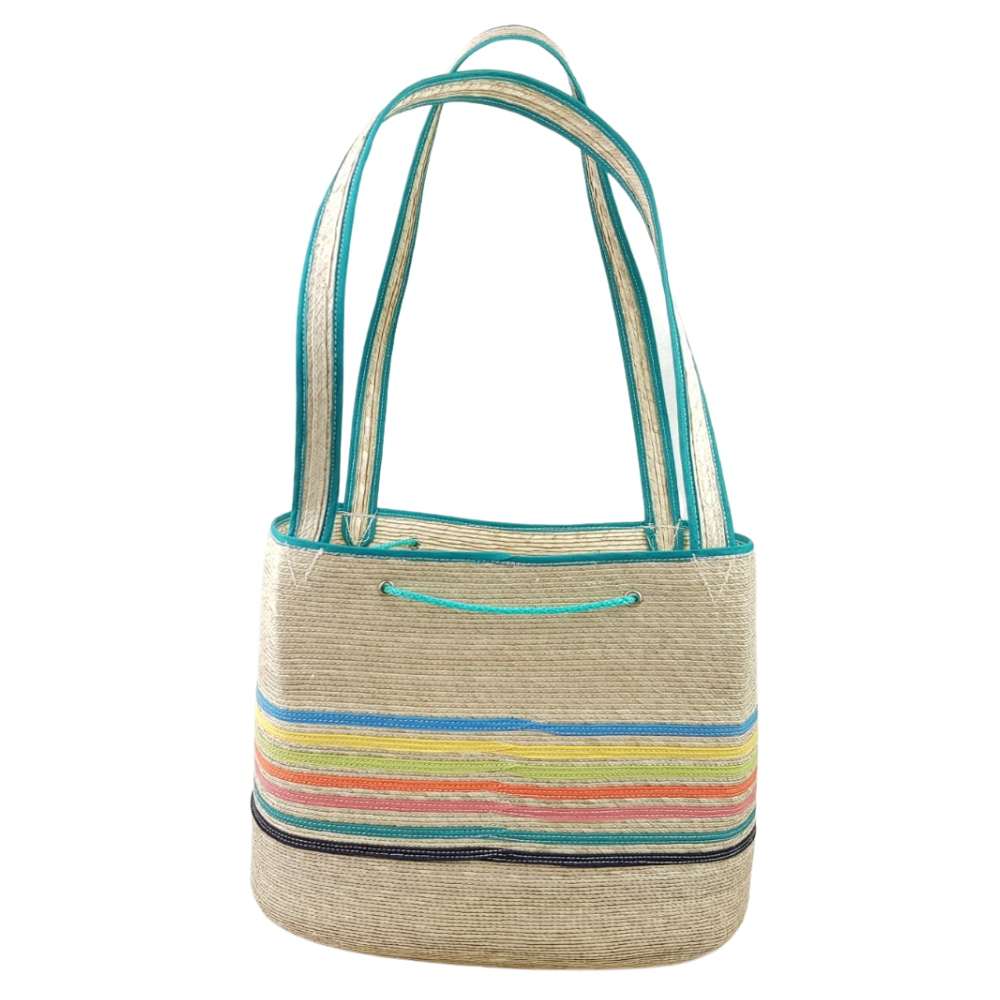 Bolsa redonda de palma, hecha en Jarácuaro, Michoacán