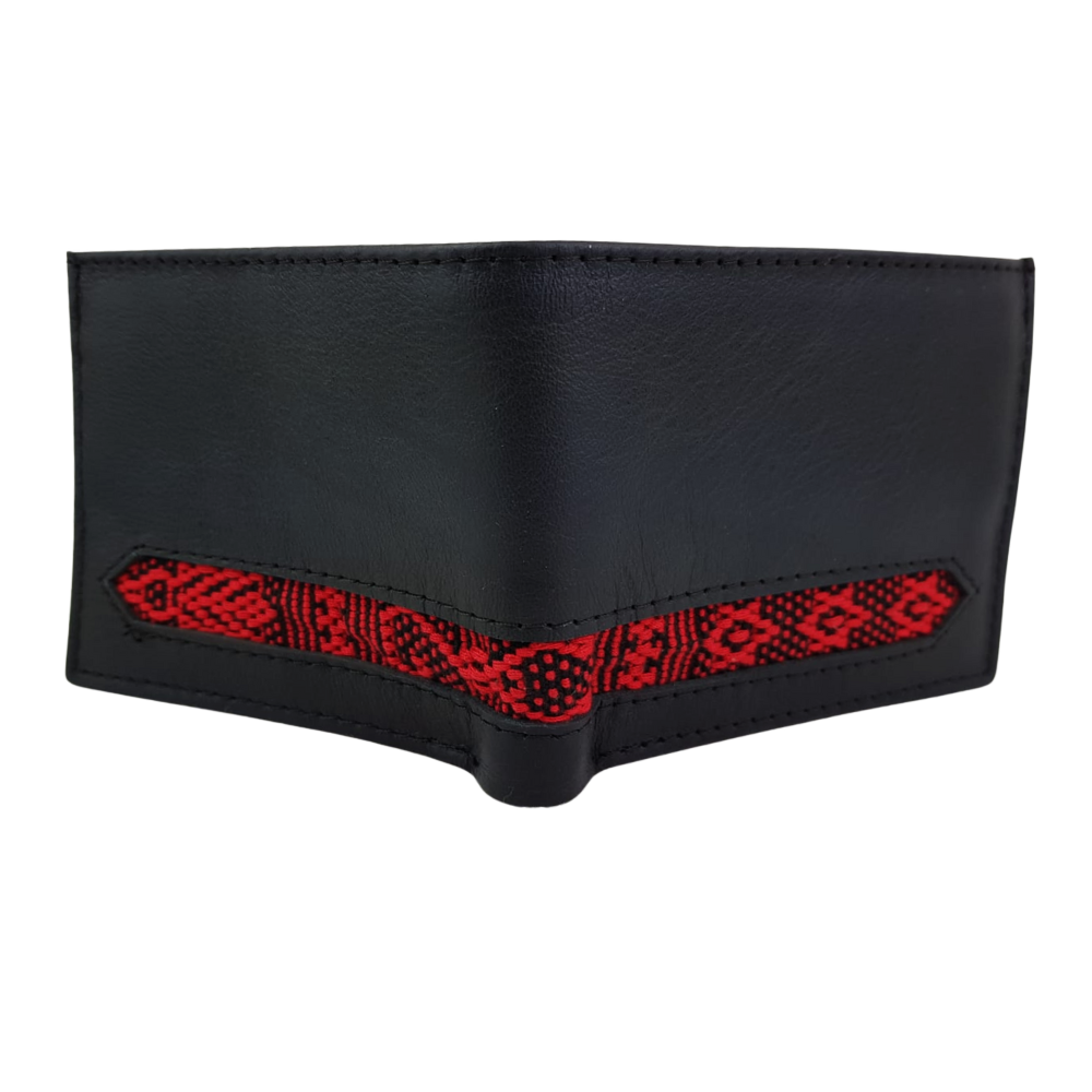 Cartera de caballero de piel con textil artesanal