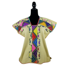 Cargar imagen en el visor de la galería, Huanengo Cocucho, blusa purépecha bordada en punto de cruz con grecas y flores.
