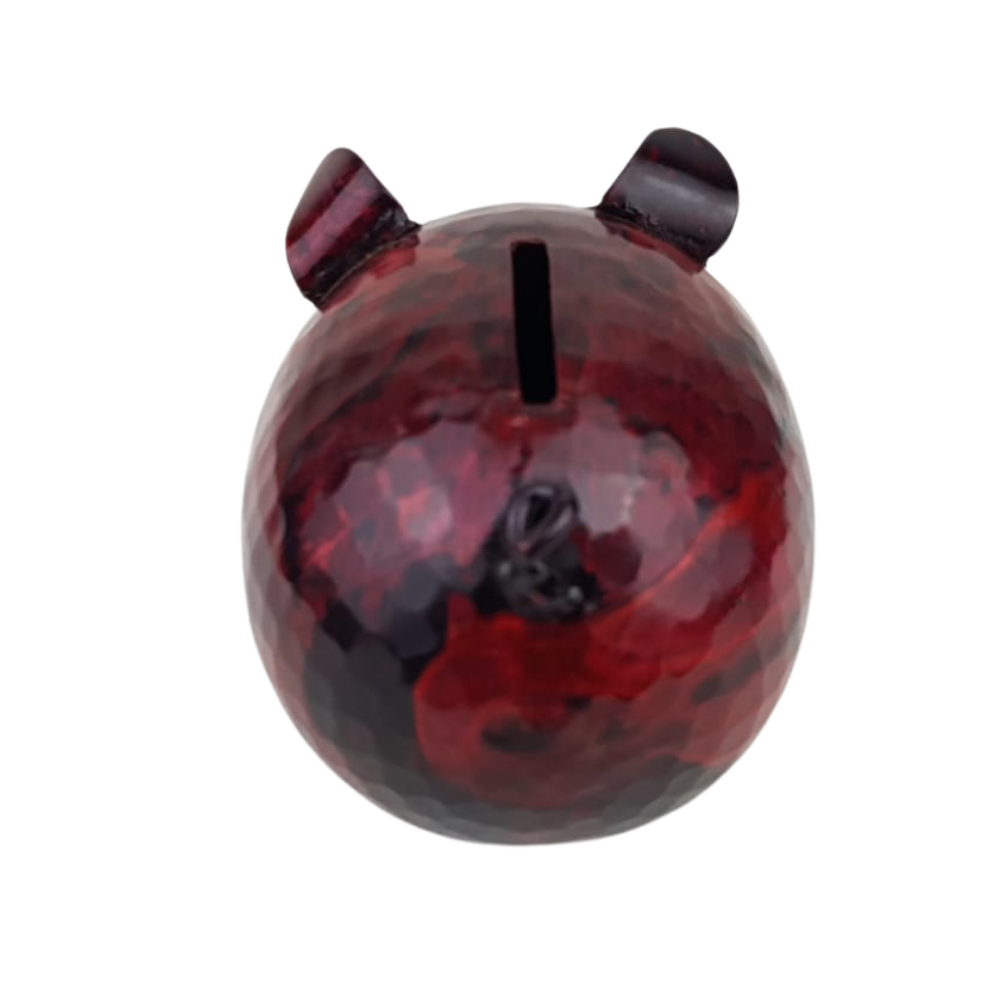 Alcancía de cobre en forma de puerquito decorada a mano