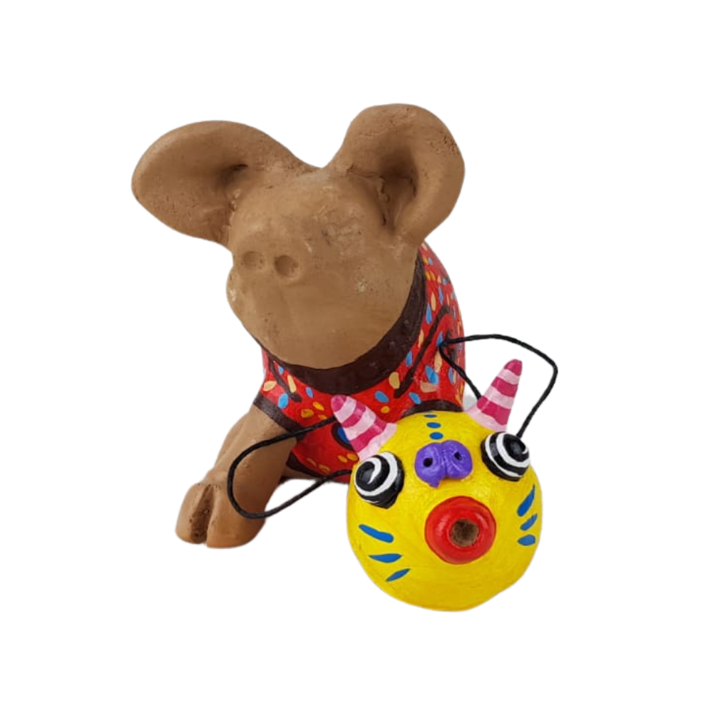 Alcancía de cerdito con máscara, o nahual, tamaño mini