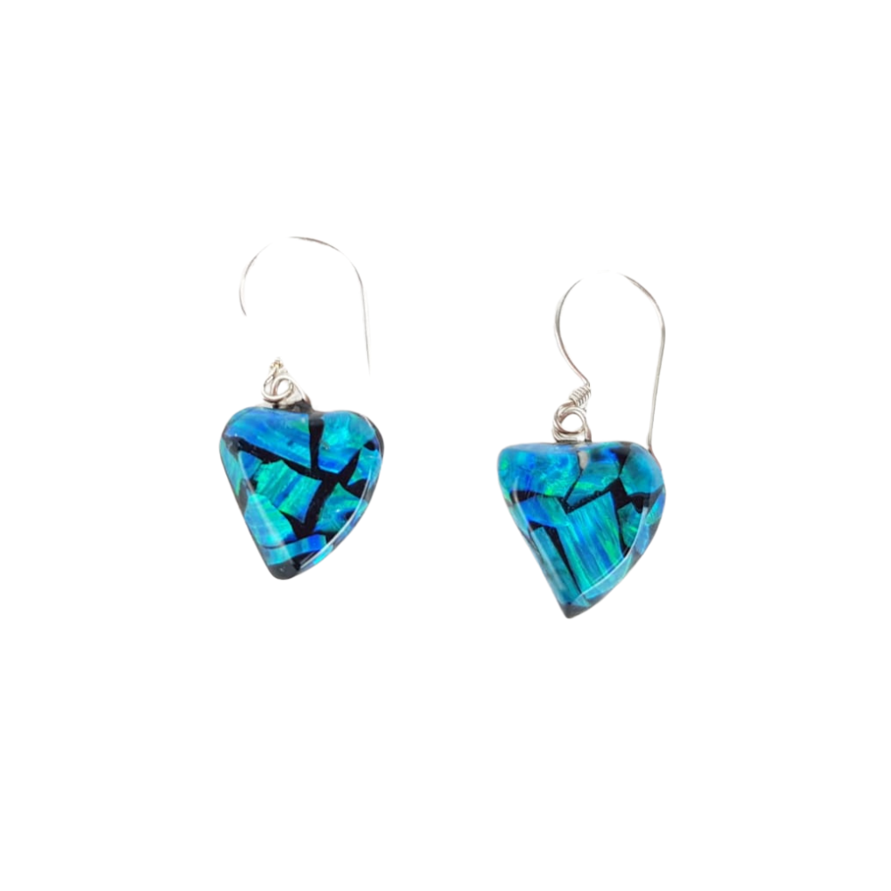 Arete colgante de obsidiana con encapsulado de ópalo mexicano