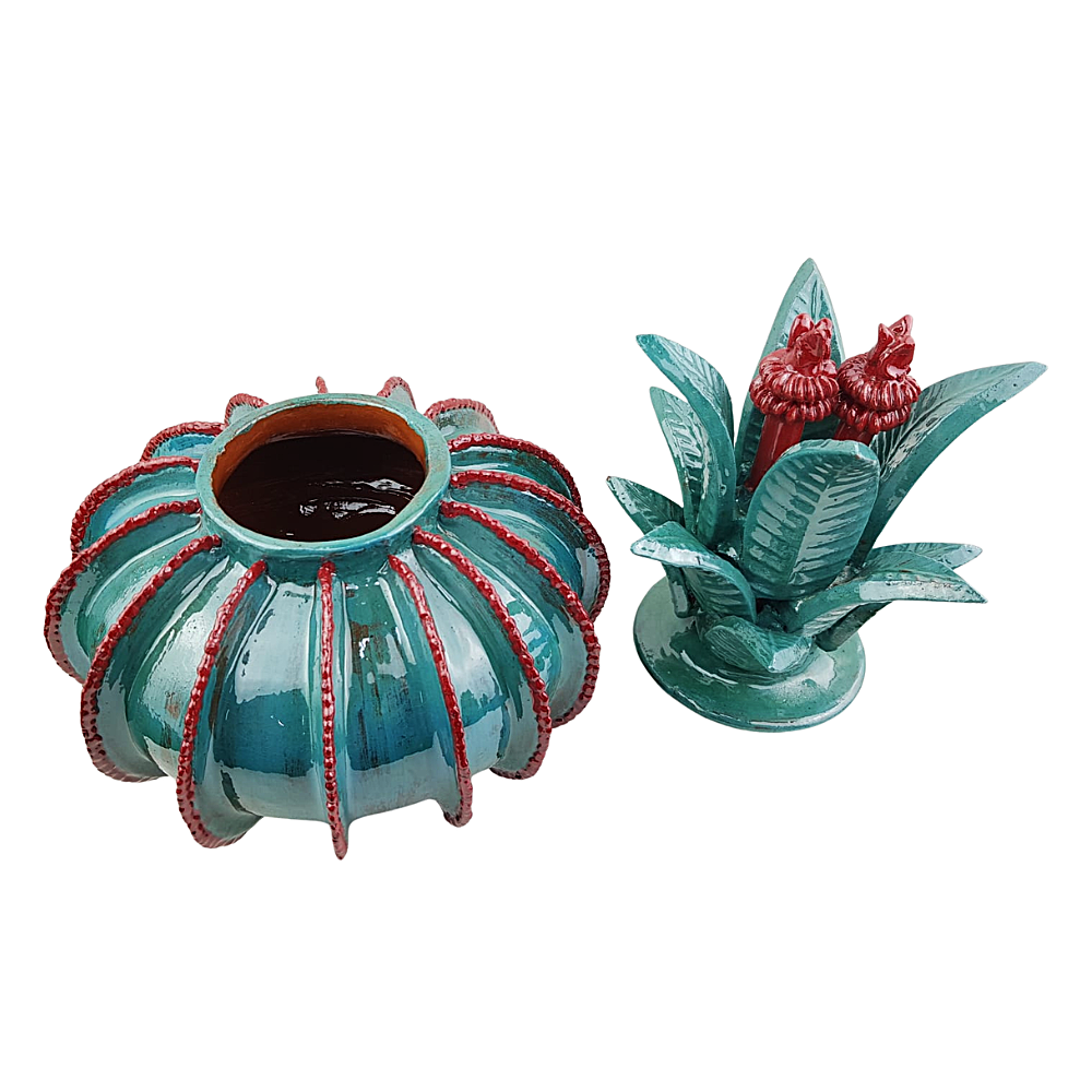 Piña vidriada visnaga, decorada con la técnica de barro vidriado
