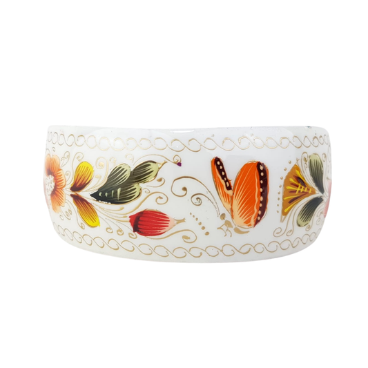 Brazalete ancho de cobre decorado con mariposas y flores