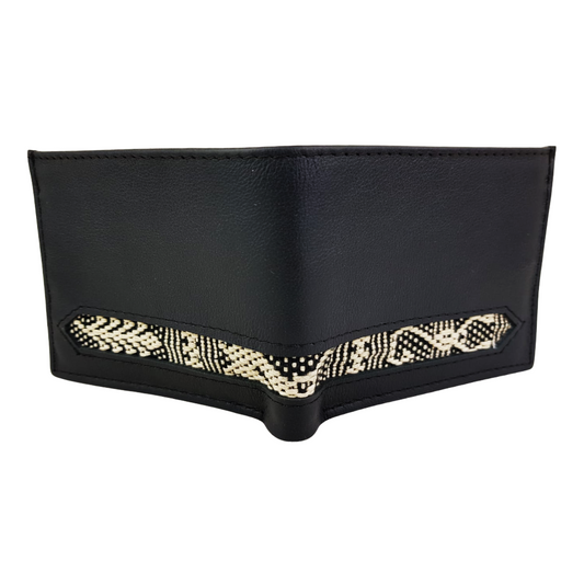 Cartera de caballero de piel con textil artesanal