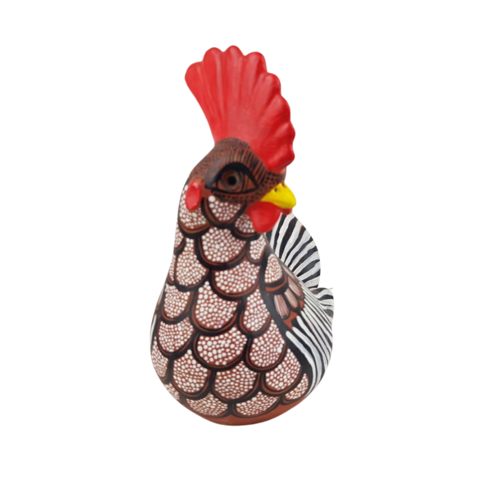 Maceta de barro, gallito de Amatenango, pintado, de 20 cm