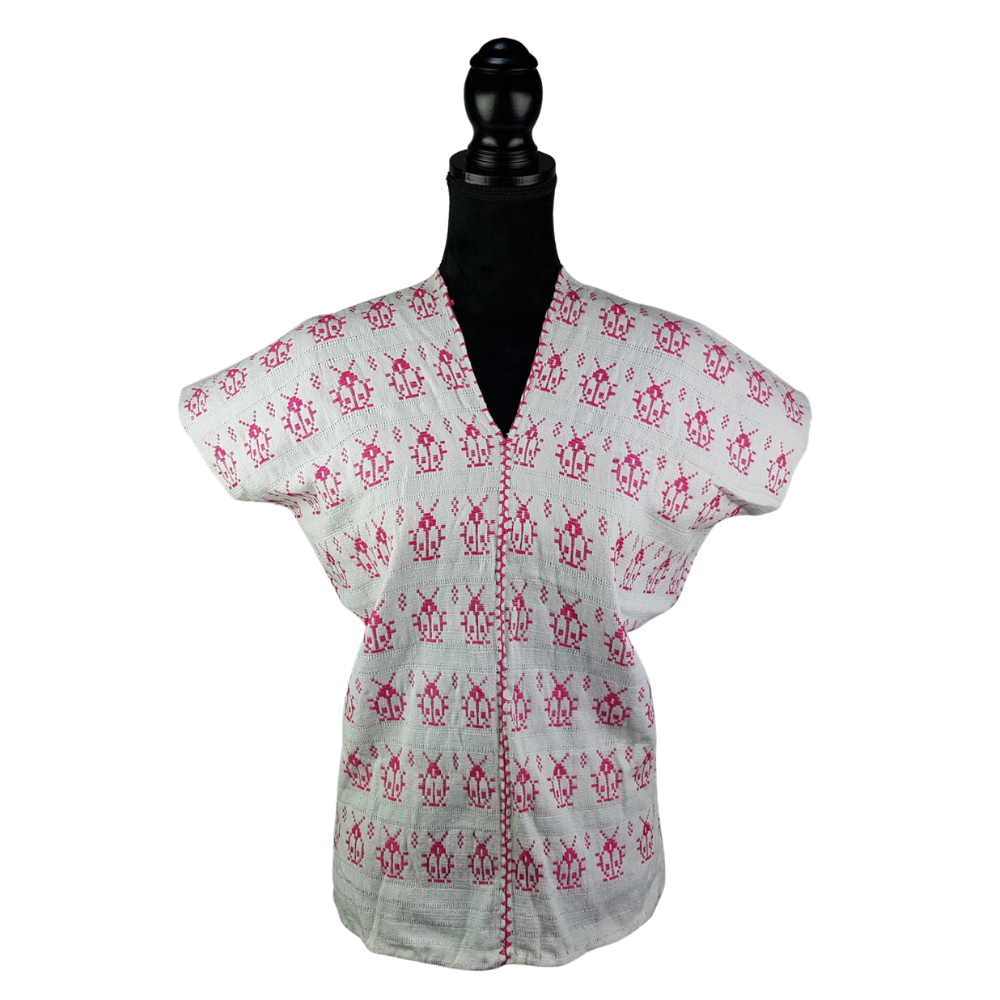 Blusa tipo huipil elaborada en San Juan Cotzocón, Oaxaca