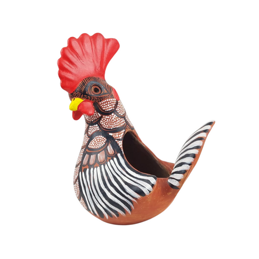 Maceta de barro, gallito de Amatenango, pintado, de 20 cm